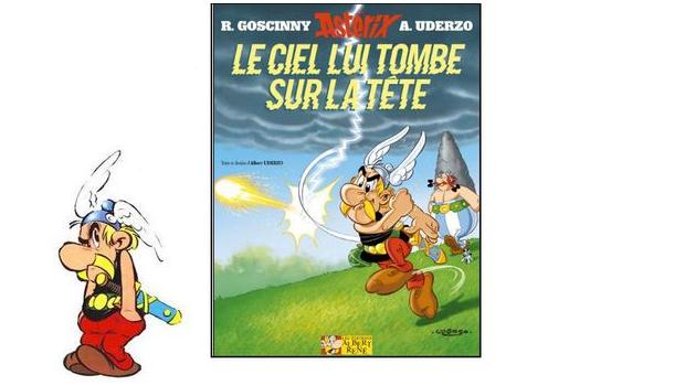 Astérix dégoûté par l'album le ciel lui tombe sur la tête