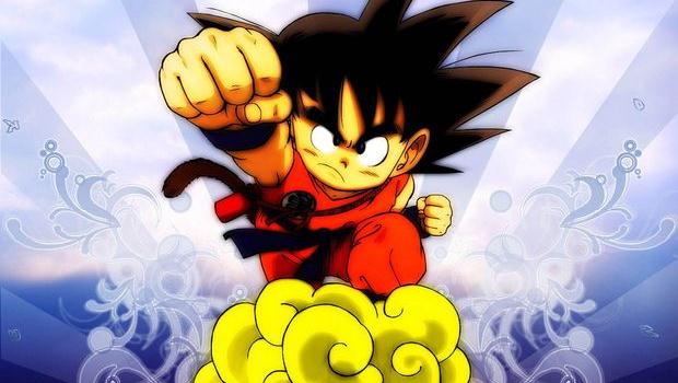 San Goku poing levé vole sur son nuage supersonique