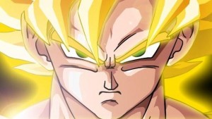 San Goku Super Sayen avec un regard haineux cheveux blonds nazi