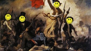 La liberté guidant le peuple de Delacroix caricaturée et modifiée avec des smileys