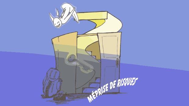 Un fantôme plonge du haut d'un escalier symbolique