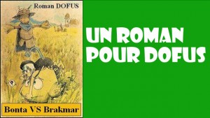 couverture dessinée pr i-ko du roman sur dofus de Nabolo, bonta vs brakmar, avec une osamodas ur un tofu géant dans le champs des Ingalsses