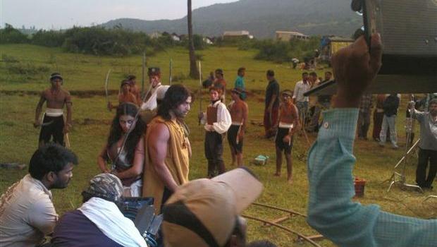 tournage d'urumi avec Genelia D'Souza et Prithviraj